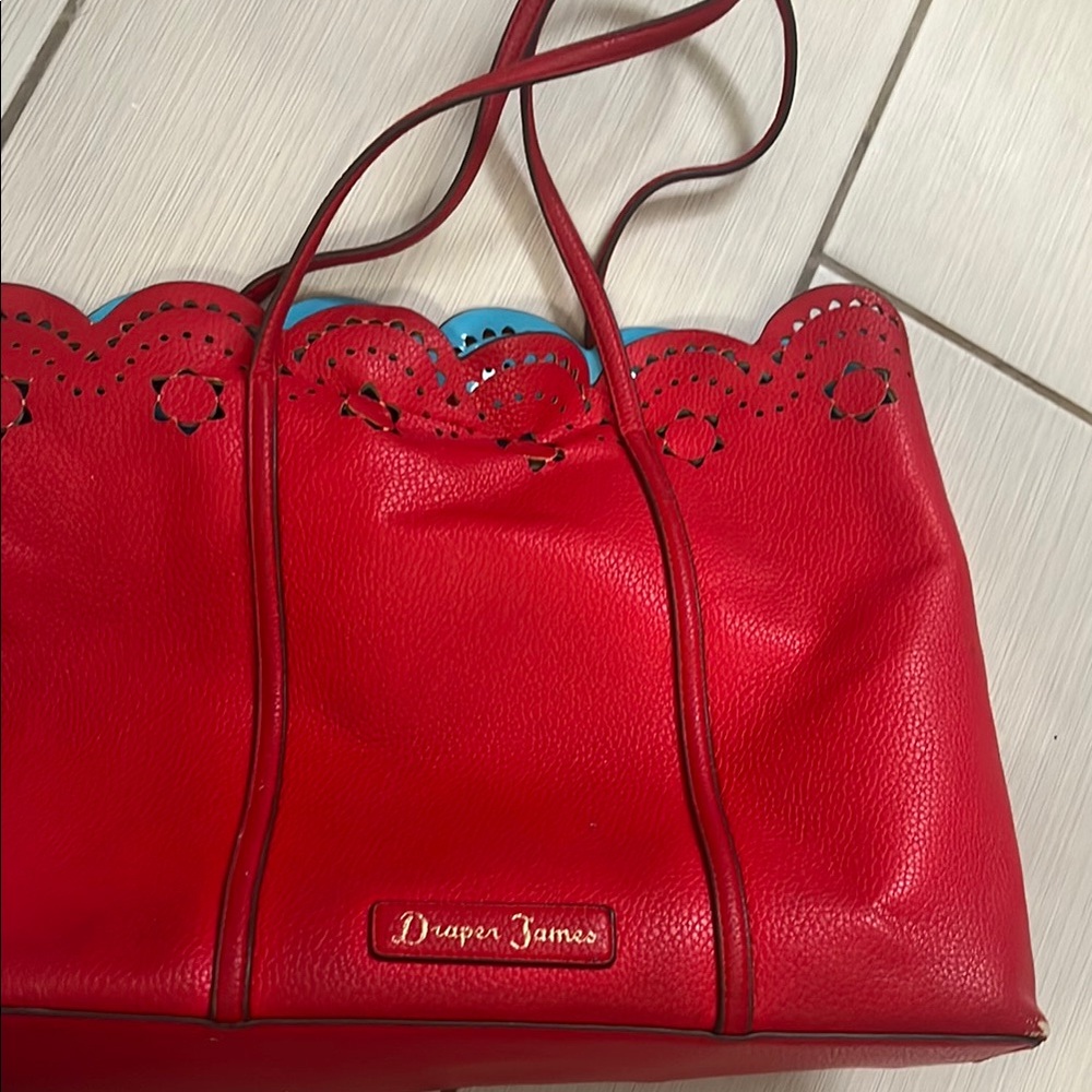 Draper James Red Tote with Intricate Design and Structured Shape